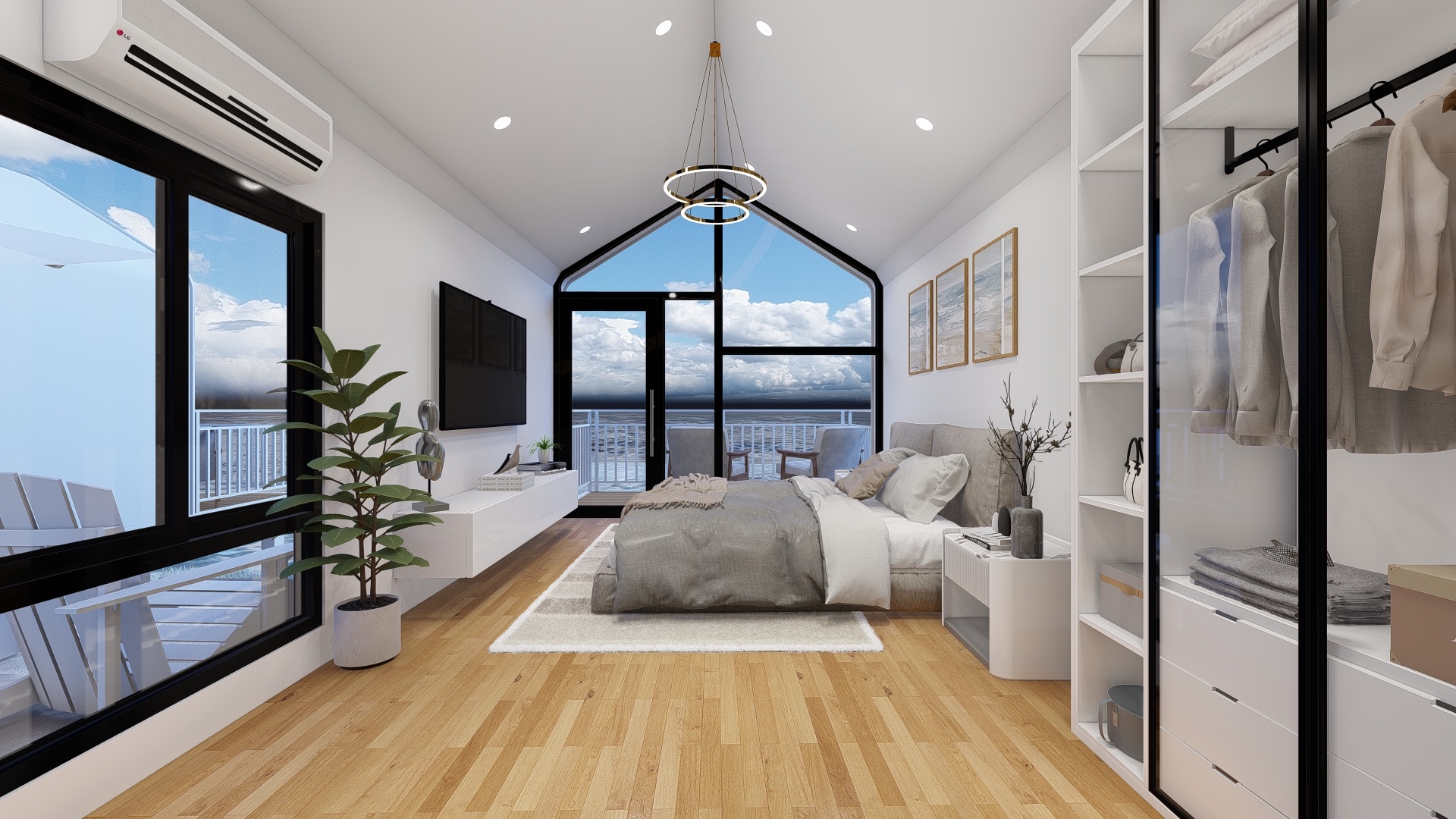 Interior of a 1-bed unit with ocean view